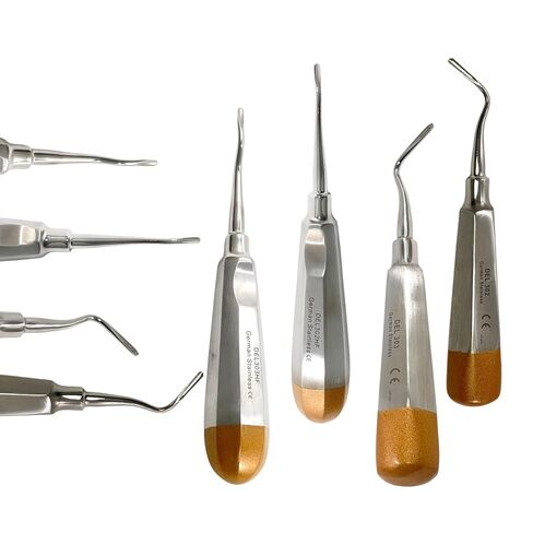 مجموعة مكونة من 4 قطع من مصعد استخلاص الأسنان رقم 302، #303، #302HF، #303HF - مستقيم، أوفست، بزاوية يسار ويمين - أدوات طب الأسنان الألمانية المصنوعة من الفولاذ المقاوم للصدأ in Kuwait
