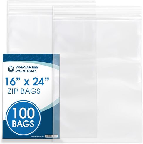 Spartan Industrial - 16" X 24" (100 Count) 2 Mil Clear Reclosable Zip Plastic Poly Bags with Resealable Lock Seal Zipper in Saudi Arabia