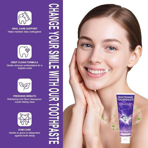 Purple Toothpaste for Teeth Whitening, Teeth Whitening Toothpaste, Tooth Stain Removal, Tooth Stain Removal Colour Corrector in Kuwait
