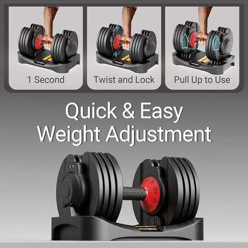 Adjustable Dumbbells 25/52.5 lbs, 9/15 in - Adjustable Weight Dumbbell Set for Full Body Exercise Training Fitness Workout in Home Gym in Kuwait