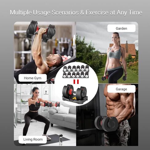 Adjustable Dumbbells 25/52.5 lbs, 9/15 in - Adjustable Weight Dumbbell Set for Full Body Exercise Training Fitness Workout in Home Gym in Kuwait
