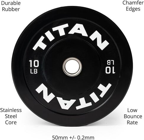 ألواح ممتصة للصدمات الأولمبية باللون الأسود من سلسلة تيتان فيتنس بوزن 10 رطل، جزء خارجي من المطاط المتين مع قلب فولاذي، لوحة رفع الأثقال وتدريبات القوة in Kuwait