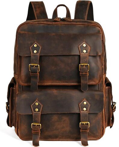 قماش مقاوم للماء + حقيبة ظهر جلدية كبيرة للسفر حقيبة كمبيوتر محمول للرجال FB1170 (X-9950-Army Green) in Kuwait