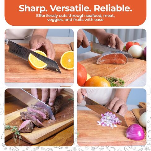 Gidli 8 Inch Chef Knife with Diamond Sharpener - Sharp German Carbon Stainless Steel Kitchen Knife for Precision Cutting - Ergonomic Wooden Handle for Comfortable Slicing and Chopping in Saudi Arabia