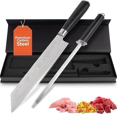 Gidli 8 Inch Chef Knife with Diamond Sharpener - Sharp German Carbon Stainless Steel Kitchen Knife for Precision Cutting - Ergonomic Wooden Handle for Comfortable Slicing and Chopping in Saudi Arabia