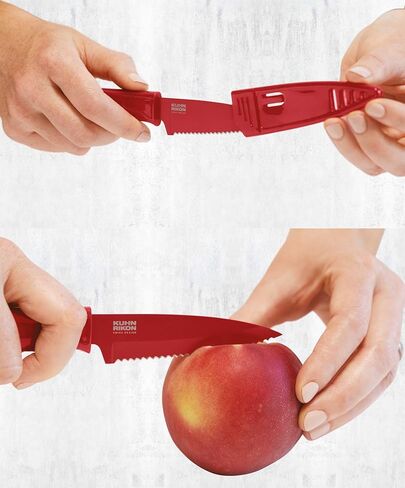 سكين تقشير مسننة غير لاصقة من كون ريكون كولوري مع غمد أمان، شفرة 4 بوصة/10.16 سم، أخضر in Kuwait