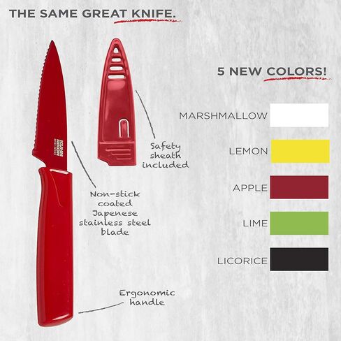 سكين تقشير مسننة غير لاصقة من كون ريكون كولوري مع غمد أمان، شفرة 4 بوصة/10.16 سم، أخضر in Kuwait