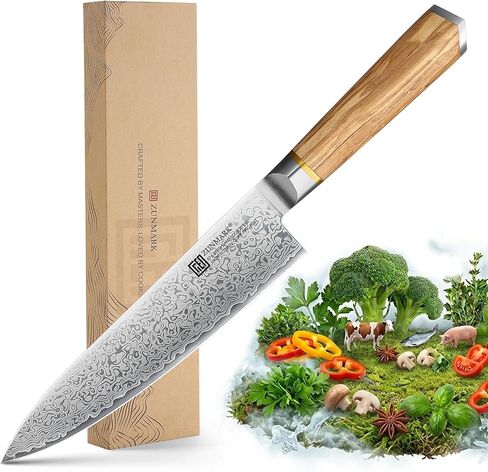 8 Inch Chef Knife, 67-Layer Damascus Steel Kitchen Knives with 10Cr15CoMoV Premium Steel Core, Hybrid Diamond-Oval Olive Wood Handle Japanese Knife, 13° Blade Ultra-Sharp Cooking Knives, Gift fo r Him in Saudi Arabia