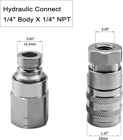 1/4" NPT X 1/4" Body Flat Face Hydraulic Quick Connect Coupler Set, ISO 16028 Standard in Saudi Arabia