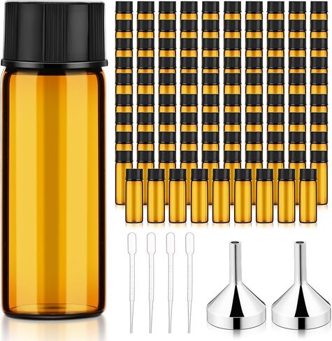 Tanlade 100 Pcs 5ml (1/6 Oz) Small Glass Bottles Essential Oil Bottle with Plastic Screw Caps and Funnel Plastic Pipettes Empty Refillable Sample Bottles for Liquid Preservation Storage(Amber) in Saudi Arabia