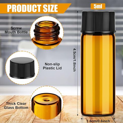 Tanlade 100 Pcs 5ml (1/6 Oz) Small Glass Bottles Essential Oil Bottle with Plastic Screw Caps and Funnel Plastic Pipettes Empty Refillable Sample Bottles for Liquid Preservation Storage(Amber) in Saudi Arabia