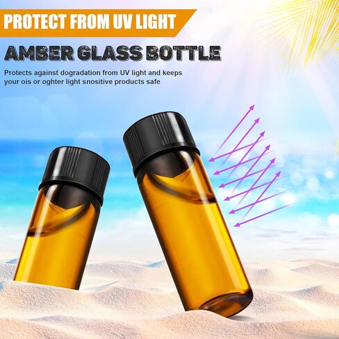 Tanlade 100 Pcs 5ml (1/6 Oz) Small Glass Bottles Essential Oil Bottle with Plastic Screw Caps and Funnel Plastic Pipettes Empty Refillable Sample Bottles for Liquid Preservation Storage(Amber) in Saudi Arabia