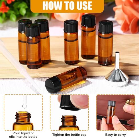 Tanlade 100 Pcs 5ml (1/6 Oz) Small Glass Bottles Essential Oil Bottle with Plastic Screw Caps and Funnel Plastic Pipettes Empty Refillable Sample Bottles for Liquid Preservation Storage(Amber) in Saudi Arabia