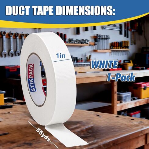 1 Inch White Duct Tape, Heavy Duty White Tape 1 inch x 55 yds, Strong Industrial Strength, Flexible, No Residue, Waterproof and Tear by Hand, Multi-Use for Crafts & Home Improvement in Saudi Arabia