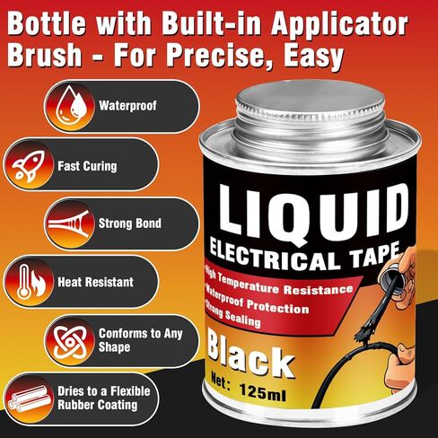 Liquid Electrical Tape, Quick Drying Insulating Electrical Glue, Black Waterproof Wire Glue, High Temperature Resistant; Ideal for Wire Equipment Repair, Automotive, Marine, and Home Use, 4OZ in Kuwait