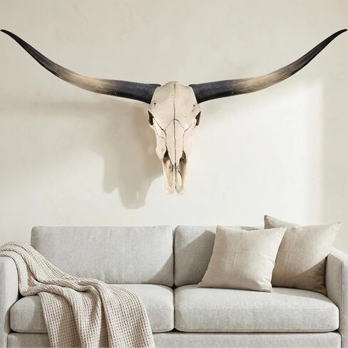 Longhorn Skull Wall Decor, 70 Inch Cow Skull Wall Sculpture with Realistic Detailing, Faux Taxidermy Bull Head Mount for Rustic Farmhouse, Western Style Living Room and Office Wall Hanging Art in Saudi Arabia