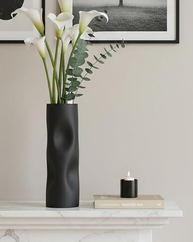 11 Inch Ceramic Flower Vase, OOSTONEE Tall Ceramic Vase, Unique Boho Modern Geometric Decorative Style, Must-Have for Shelf, Home, Living Room, Bookshelf Decor, Coffee Table Centerpiece in Saudi Arabia