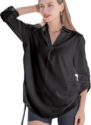Women's Summer Dress Cover Up V Neck Shirt Drawstring Beach Bikini Dresses Swimsuit Coverup for Women in Saudi Arabia