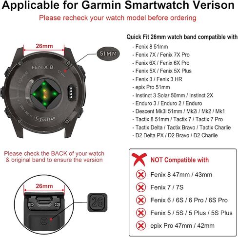 سوار Dhwazz للرجال لساعة Fenix ​​8 51 ملم / 7X / 6X Pro / 5X Plus الذكية، حزام تيتانيوم 26 ملم سريع التركيب لـ Garmin Instinct 3 Solar 50 ملم / Epix Pro 51 ملم in Kuwait