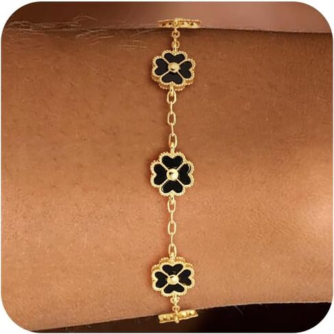 سوار الذهب للنساء العصرية، لذيذ 14K الذهب محظوظ البرسيم سوار للنساء أبيض / أسود / أحمر / أخضر / وردي / أزرق أربع أوراق الحب ربط سوار الذهب عيد الميلاد مجوهرات هدايا عيد ميلاد للنساء in Kuwait