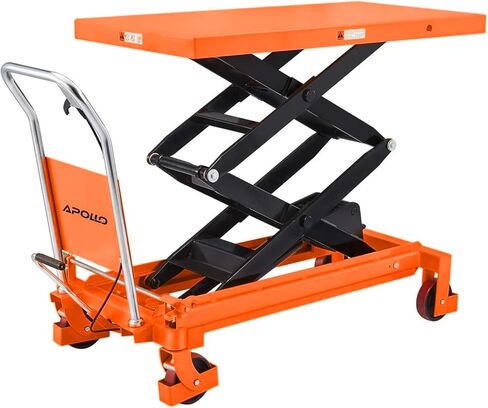عربة طاولة الرفع الهيدروليكية APOLLOLIFT، سعة 1760 رطلًا، ارتفاع الرفع 59 بوصة، طاولة رفع مقصية مزدوجة مع 4 عجلات وواقي خلفي آمن للتعامل مع المواد ونقلها in Kuwait