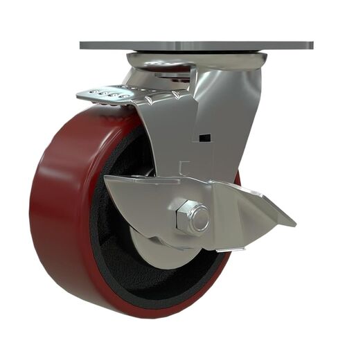 1 Pack Heavy Duty 5 Inch Cast Iron PU Polyurethane Caster Swivel Wheel with Brake Warehouse Handling Industrial Wheel in Saudi Arabia