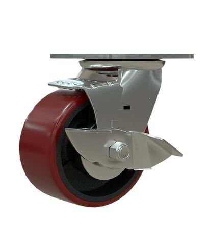 1 Pack Heavy Duty 5 Inch Cast Iron PU Polyurethane Caster Swivel Wheel with Brake Warehouse Handling Industrial Wheel in Saudi Arabia