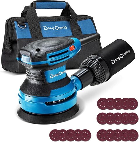 ماكينة صنفرة مدارية عشوائية مقاس 5 بوصات من Dong Cheng بقوة 380 وات 12800OPM ماكينة سنفرة النخيل الكهربائية، 6 سرعات متغيرة، مع 20 قطعة من ورق الصنفرة وحقيبة غبار قابلة للفصل، ماكينة سنفرة كهربائية لأعمال النجارة والصنفرة والتلميع in Kuwait