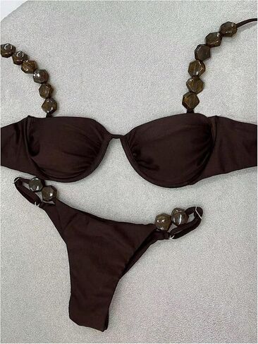 SHENHE Women's Push Up Swimsuits 2 Piece Underwire Top Thong Bikini Set Beaded Swimwear in Saudi Arabia