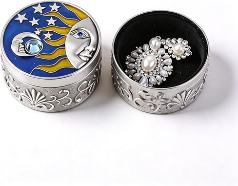 خمر مجوهرات مستديرة نجمة القمر نمط حلية صغيرة تخزين منظم صندوق سبيكة الصدر خاتم صندوق الكنز تذكار (لون القصدير) in Kuwait