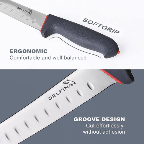DELFINA Curved Breaking Knife 10 inch W/Sheath & SoftGrip Handle, Butcher Breaking Knife For Meat Cutting, High Carbon Japanese Steel in Saudi Arabia