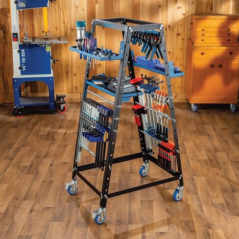 Pack Rack Plus Tool Storage Organizer on Wheels - Durable A-Frame Tool Caddy with Wheels - Versatile & Ready to Assemble Rolling Tool Cart - Mobile Rack w/Slotted Trays, Pegboard Panels, & More in Saudi Arabia