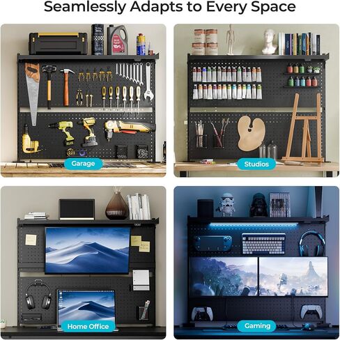 EUREKA ERGONOMIC Metal Pegboard, 43x34inch Clam on Desk Pegboard with Dual Monitor Stand, Garage Pegboard with 4 Accessories, Desk Shelves for Tool organizer, Office, Gaming Desk, Workbench, Black in Kuwait