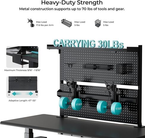 EUREKA ERGONOMIC Metal Pegboard, 43x34inch Clam on Desk Pegboard with Dual Monitor Stand, Garage Pegboard with 4 Accessories, Desk Shelves for Tool organizer, Office, Gaming Desk, Workbench, Black in Kuwait