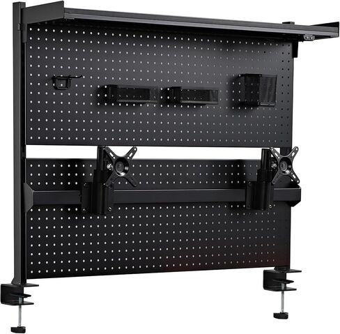 EUREKA ERGONOMIC Metal Pegboard, 43x34inch Clam on Desk Pegboard with Dual Monitor Stand, Garage Pegboard with 4 Accessories, Desk Shelves for Tool organizer, Office, Gaming Desk, Workbench, Black in Kuwait
