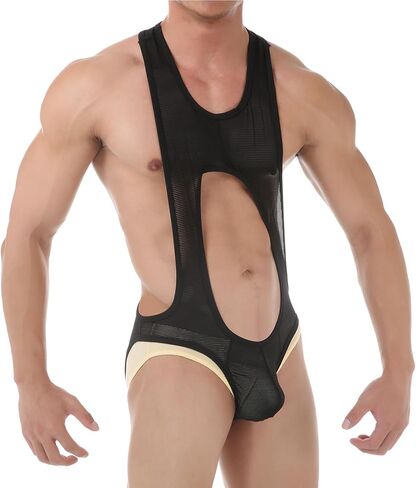 Mens Lingerie Bodysuit Thong Sexy Mesh Leotard Wrestling Singlet Jumpsuit Underwear in Saudi Arabia