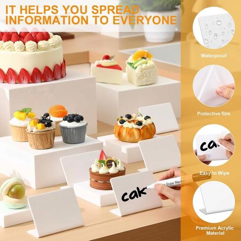 8 Pieces White Acrylic Food Risers and 8 Signage 2 Markers Cube Nesting Risers Stands with Hollow Bottoms for Buffet Table Catering Dessert Food Display Collectibles Show, Assorted Sizes in Saudi Arabia