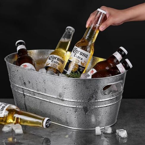 3 Gallon Galvanized Tub Beverage Tubs, Metal Ice Buckets for Cocktail Bar Wine Beer Drink Buckets with Handles Large Tub Ice Bucket for Parties (Silvery) in Saudi Arabia