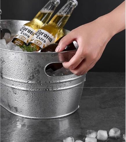3 Gallon Galvanized Tub Beverage Tubs, Metal Ice Buckets for Cocktail Bar Wine Beer Drink Buckets with Handles Large Tub Ice Bucket for Parties (Silvery) in Saudi Arabia
