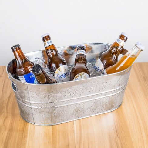 3 Gallon Galvanized Tub Beverage Tubs, Metal Ice Buckets for Cocktail Bar Wine Beer Drink Buckets with Handles Large Tub Ice Bucket for Parties (Silvery) in Saudi Arabia