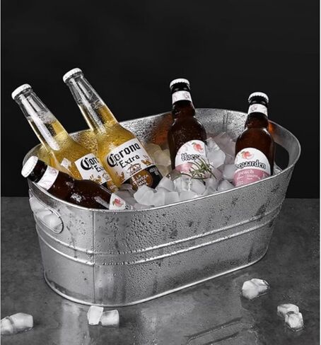 3 Gallon Galvanized Tub Beverage Tubs, Metal Ice Buckets for Cocktail Bar Wine Beer Drink Buckets with Handles Large Tub Ice Bucket for Parties (Silvery) in Saudi Arabia