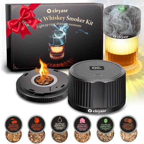 Electric Whiskey Smoker Kit Upgraded, Rechargeable Cocktail Smoker Kit with 4 Light Modes & 6 Wood Chips, Old Fashioned Whiskey Accessories, Bourbon Gifts for Men, Dad, Husband, No Butane in Saudi Arabia