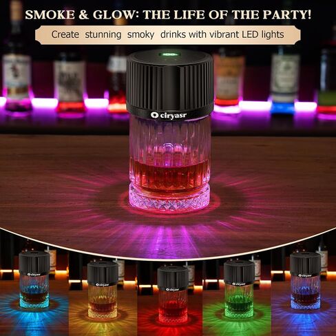 Electric Whiskey Smoker Kit Upgraded, Rechargeable Cocktail Smoker Kit with 4 Light Modes & 6 Wood Chips, Old Fashioned Whiskey Accessories, Bourbon Gifts for Men, Dad, Husband, No Butane in Saudi Arabia