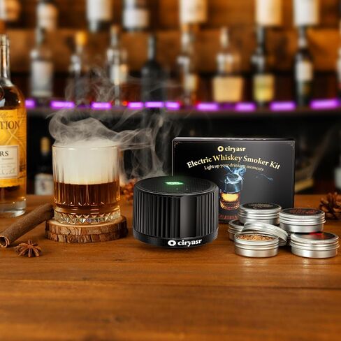 Electric Whiskey Smoker Kit Upgraded, Rechargeable Cocktail Smoker Kit with 4 Light Modes & 6 Wood Chips, Old Fashioned Whiskey Accessories, Bourbon Gifts for Men, Dad, Husband, No Butane in Saudi Arabia