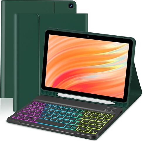 حالة قرص مع لوحة مفاتيح لـ Amazon Kindle Fire HD 10 و 10 Plus 11/13th Gen 10.1 بوصة ، 7 ألوان قوس قزح الخلفية القابلة للفصل غطاء مغناطيسي مع فتحة القلم HD 10 2021 و 2023 Pink+White in Kuwait