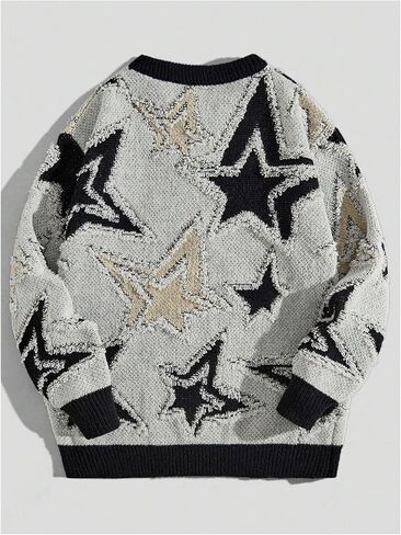 Men's Star Graphic Sweaters Y2K Vintage Crewneck Oversized Sweaters Baggy Long Sleeve Knit Unisex Pullover Jumper Top in Saudi Arabia