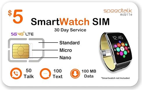 Speedtalk Mobile Smart Watch Kit Kit - 5G 4G LTE Wearables | نقاش غير محدود ونص بيانات 2GB | 3 في 1 Triple-Cut SIM | خطة مسبقة الدفع | Smartwatch وخدمة لاسلكية يمكن ارتداؤها in Kuwait