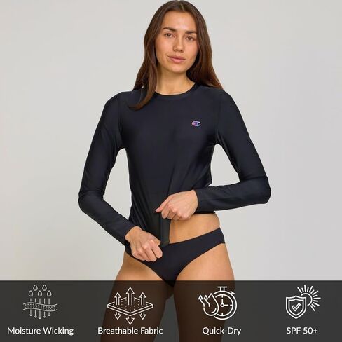 Champion Cropped Rash Guard for Women – Long Sleeve Swim Shirt Surf Water Top, Quick Dry Sun Shirt UPF 50+ UV Protection in Saudi Arabia