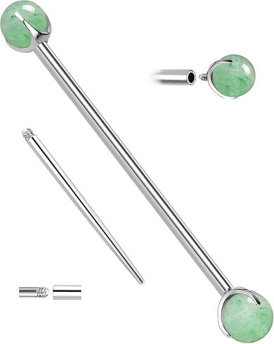14G الأخضر افينتورين التيتانيوم ثقب المجوهرات الصناعية الجراحية الصلب، شريط ثقب الصناعية، المجوهرات الصناعية للنساء والرجال in Kuwait