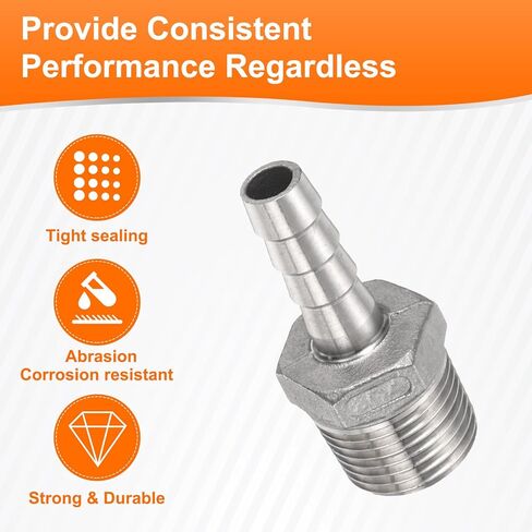 HARFINGTON 2pcs Stainless Steel Hose Barb Fitting 0.4" (10mm) Barbed x PT 1/2" Male Pipe Fitting Air Hose Barb Fittings Coupler Thread Connector Adapter for Water Fuel in Saudi Arabia